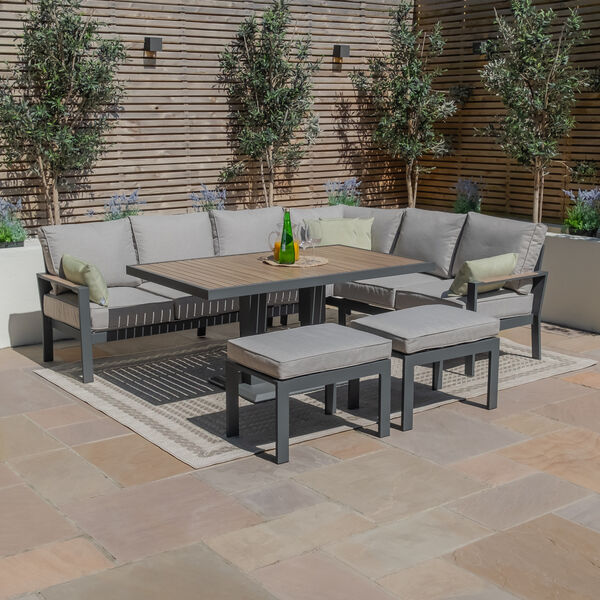 Maze - Vancouver Large Aluminium Corner Dining Set with Rectangular Rising Table & 2 Stools - Dove Grey product image