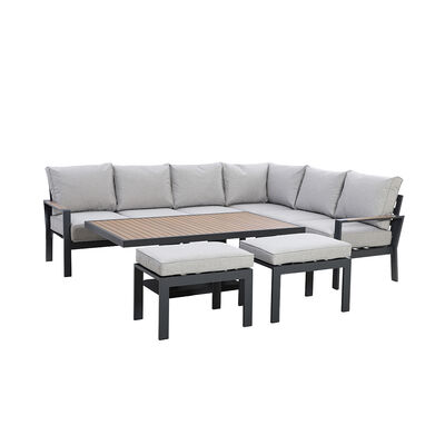 Maze - Vancouver Large Aluminium Corner Dining Set with Rectangular Rising Table & 2 Stools - Dove Grey product image