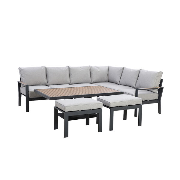Maze - Vancouver Large Aluminium Corner Dining Set with Rectangular Rising Table & 2 Stools - Dove Grey product image