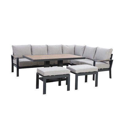 Maze - Vancouver Large Aluminium Corner Dining Set with Rectangular Rising Table & 2 Stools - Dove Grey product image