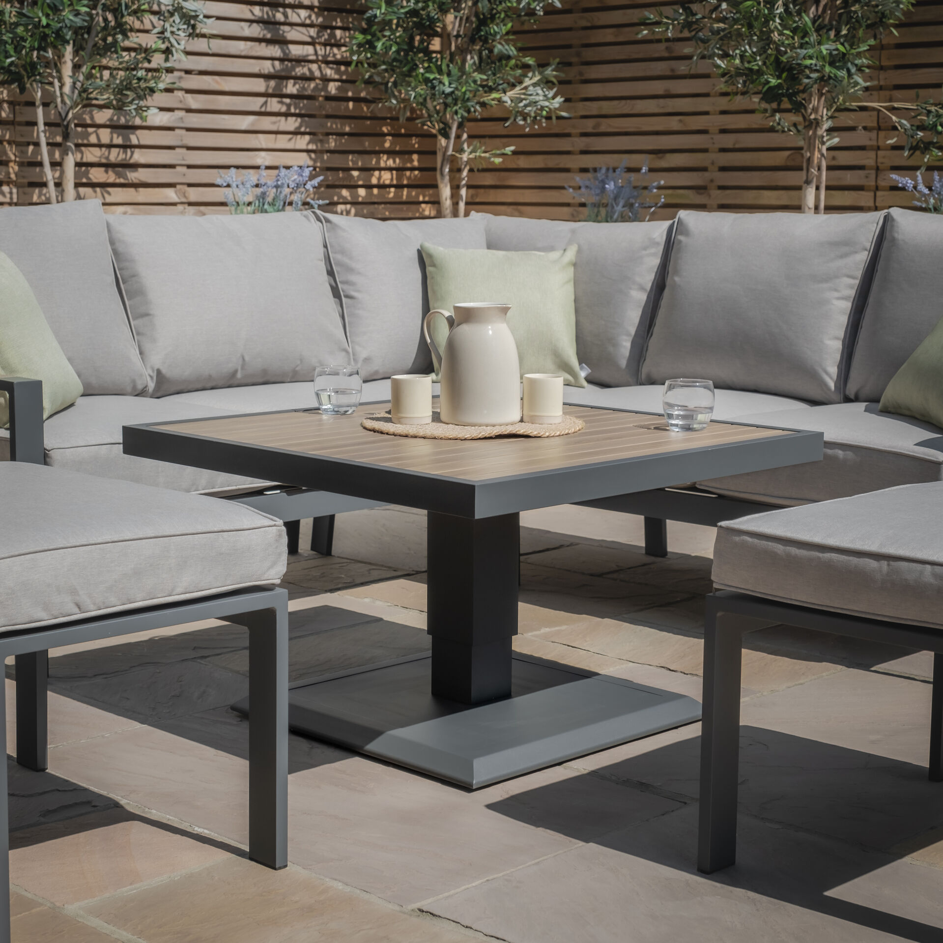 Maze - Vancouver Small Aluminium Sofa Dining Set with Square Rising Table & 2 Stools - Dove Grey product image