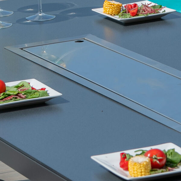 Maze - Outdoor Fabric Pulse Rectangular Corner Dining Set with Fire Pit Table - Charcoal product image
