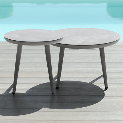 Maze - Pair of Round Coffee Tables with Ceramic Marble Effect Tops - Dawn Grey product image