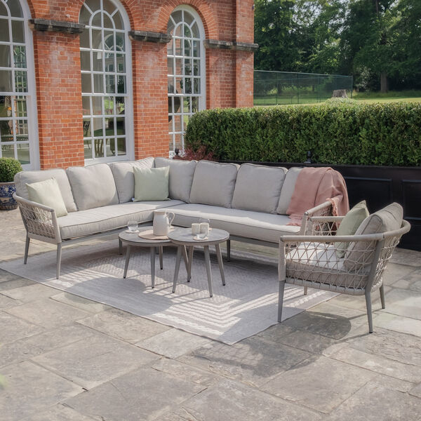 Maze - Monaco Rope Weave Large Corner with Pair of Round Coffee Tables & Armchair - Cool Linen product image