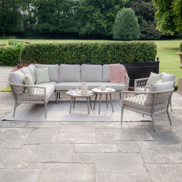Maze - Monaco Rope Weave Large Corner with Pair of Round Coffee Tables & 2 Armchairs - Cool Linen product image