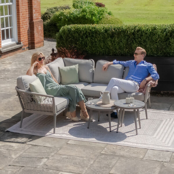 Maze - Monaco Rope Weave Small Corner with Pair of Round Coffee Tables - Cool Linen product image