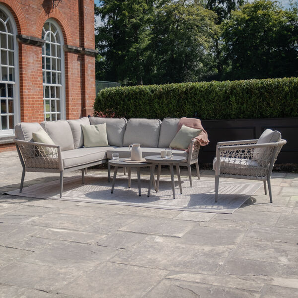 Maze - Monaco Rope Weave Small Corner with Pair of Round Coffee Tables & Armchair - Cool Linen product image