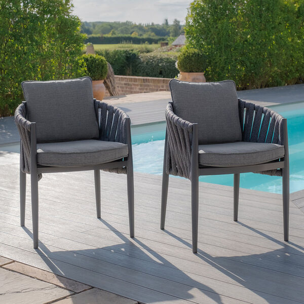 Maze - Milan Rope Weave Pair of Dining Chairs - Charcoal
