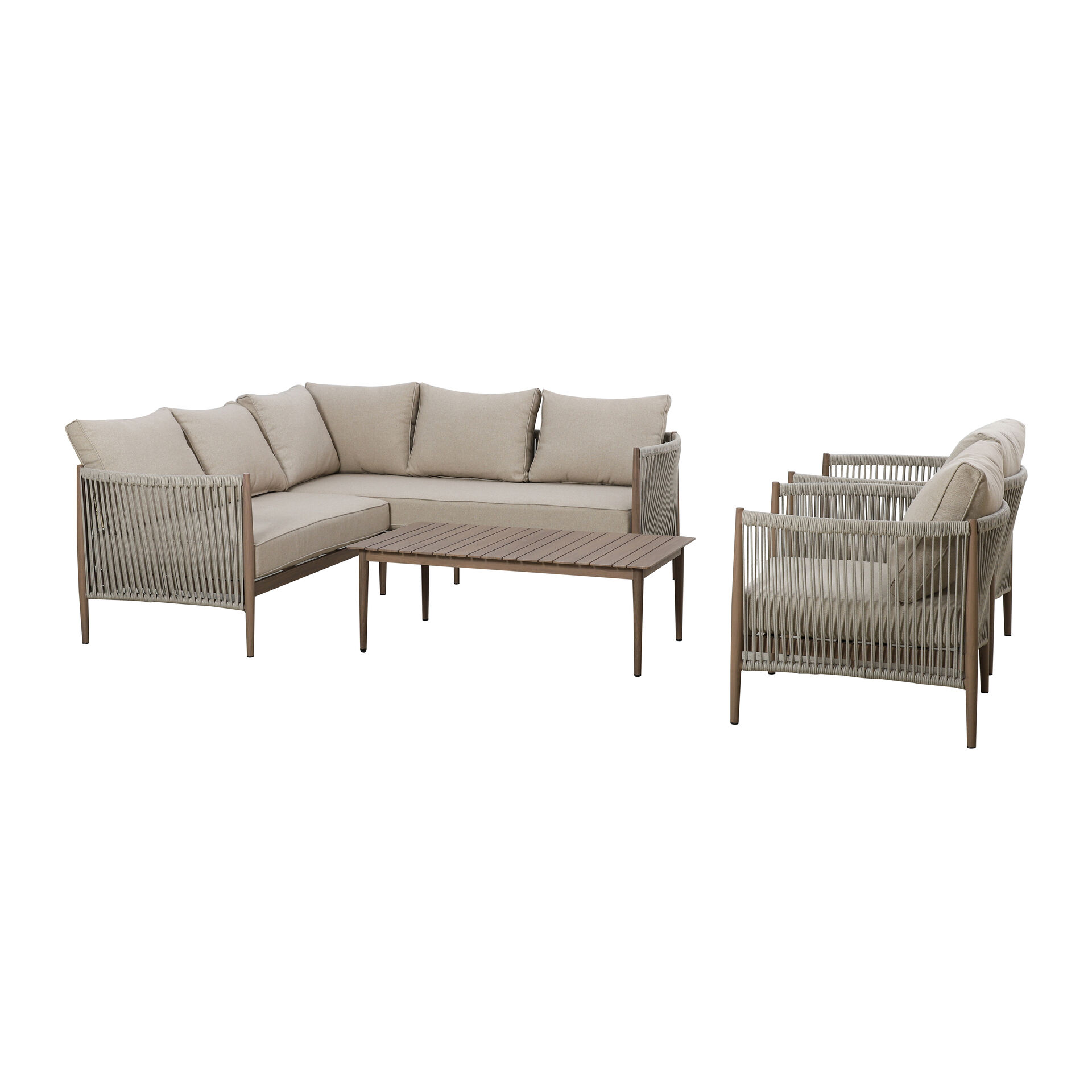 Maze - Havana Rope Weave Small Corner Sofa Set with Rectangular Coffee Table & 2 Armchairs product image