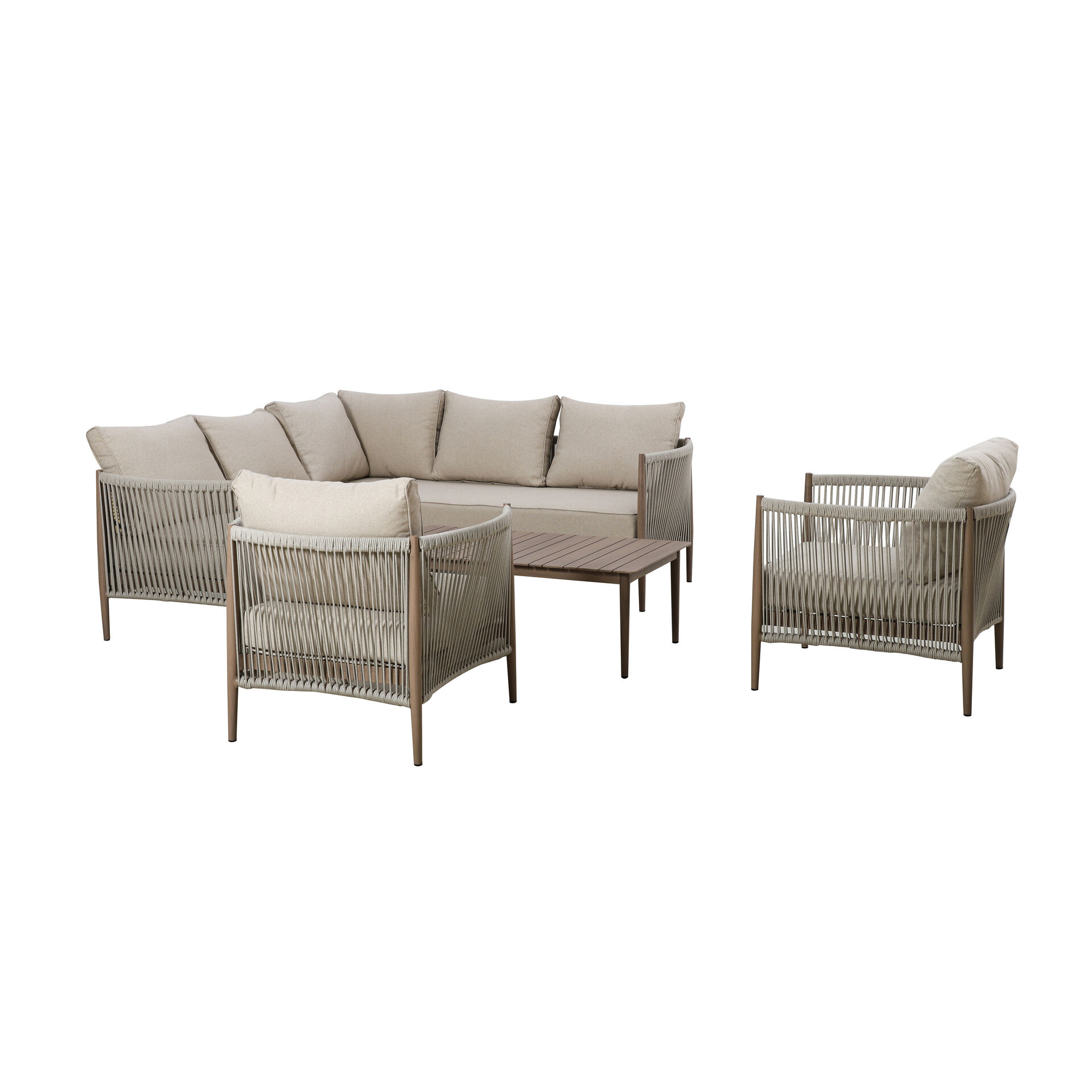 Maze - Havana Rope Weave Small Corner Sofa Set with Rectangular Coffee Table & 2 Armchairs product image