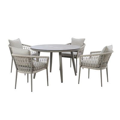 Maze - Monaco Rope Weave 4 Seat Round Dining Set with Lazy Susan - Cool Linen product image