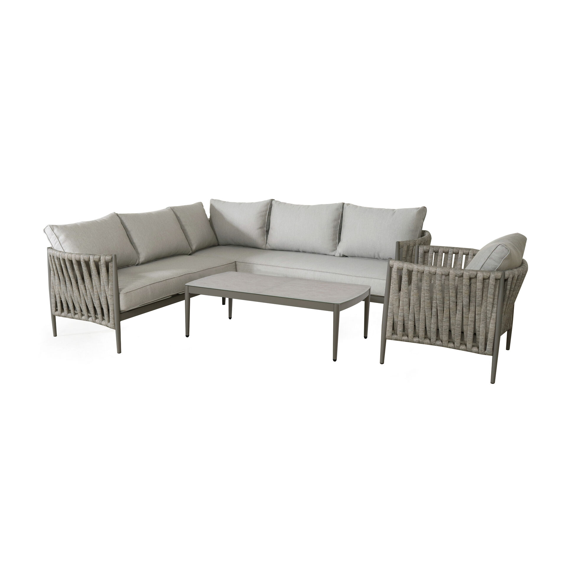 Maze - Milan Rope Weave Small Corner with Rectangular Coffee Table & Armchair - Cool Linen product image
