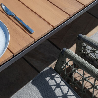 Maze - Jakarta Teak Extending 6 - 10 Seat Rectangular Dining Table with 10 Monaco Ivy Green Rope Weave Dining Chairs product image