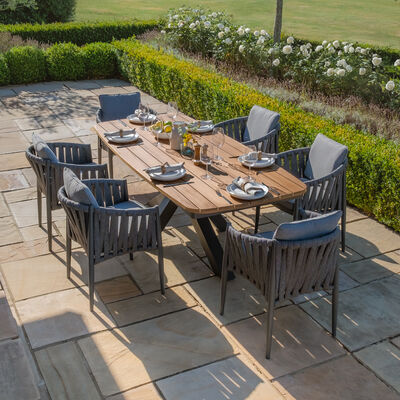 Maze - Jakarta Teak Oval Dining Table with 6 Milan Charcoal Rope