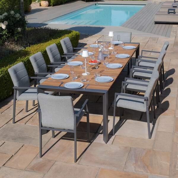 Maze - Jakarta Teak Extending 6 - 10 Seat Rectangular Dining Table with 10 Ibiza Zinc Grey Dining Chairs product image
