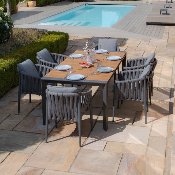 Maze - Jakarta Teak Extending 6 - 10 Seat Rectangular Dining Table with 10 Milan Charcoal Rope Weave Dining Chairs product image