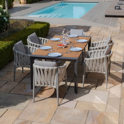 Maze - Jakarta Teak Extending 6 - 10 Seat Rectangular Dining Table with 10 Milan Cool Linen Rope Weave Dining Chairs product image