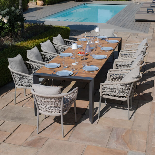 Maze - Jakarta Teak Extending 6 - 10 Seat Rectangular Dining Table with 10 Monaco Cool Linen Rope Weave Dining Chairs product image