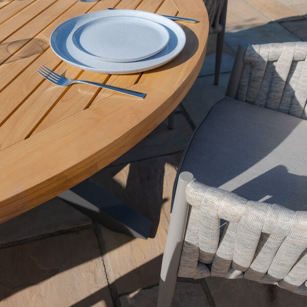Maze - Jakarta Teak Round Dining Table with 6 Milan Cool Linen Rope Weave Dining Chairs product image