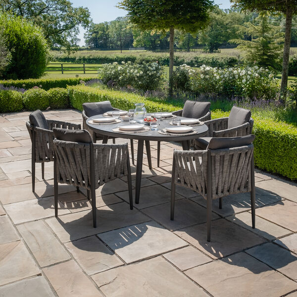 Maze - Milan Rope Weave 6 Seat Oval Dining Set with Lazy Susan - Charcoal product image