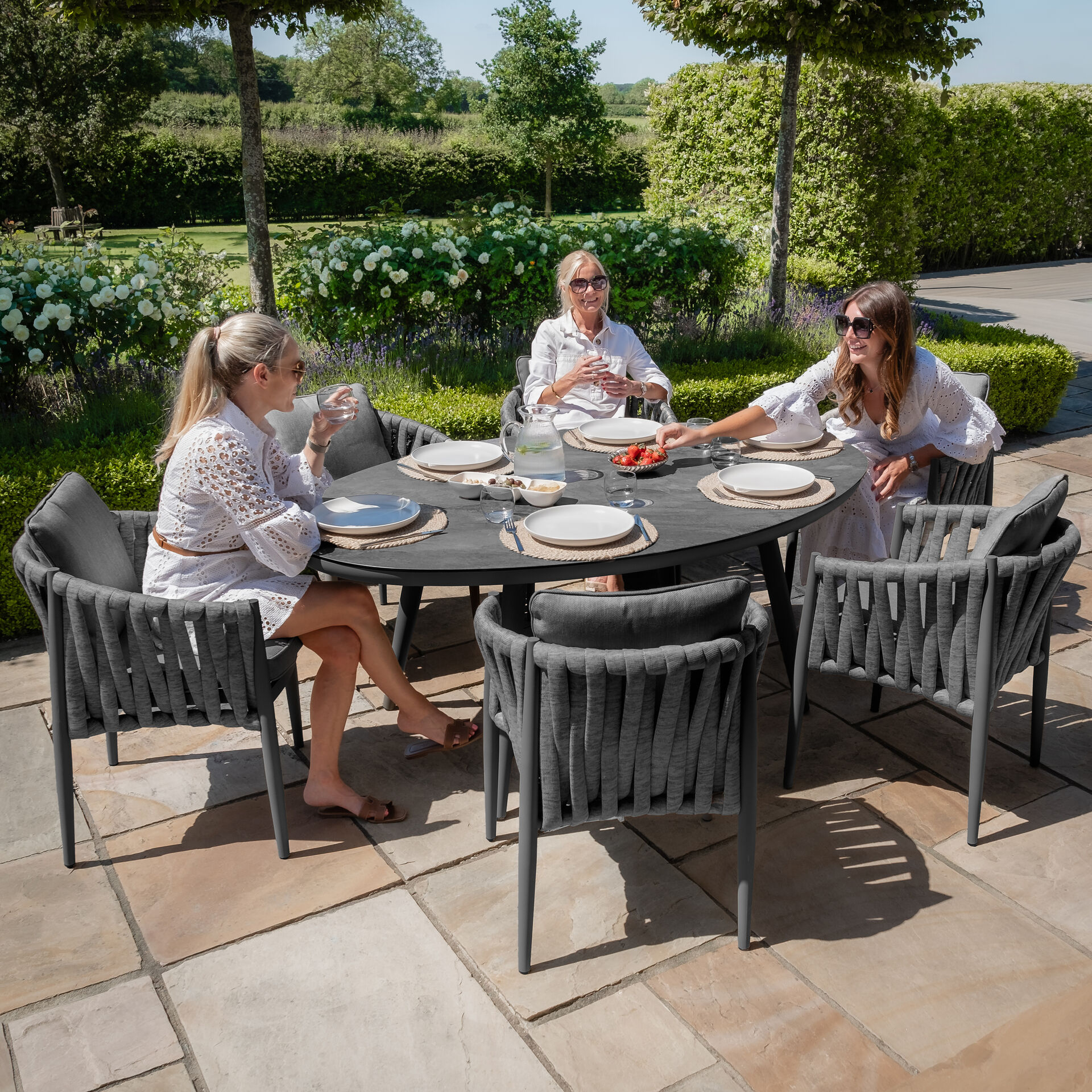 Maze - Milan Rope Weave 6 Seat Oval Dining Set with Lazy Susan - Charcoal product image