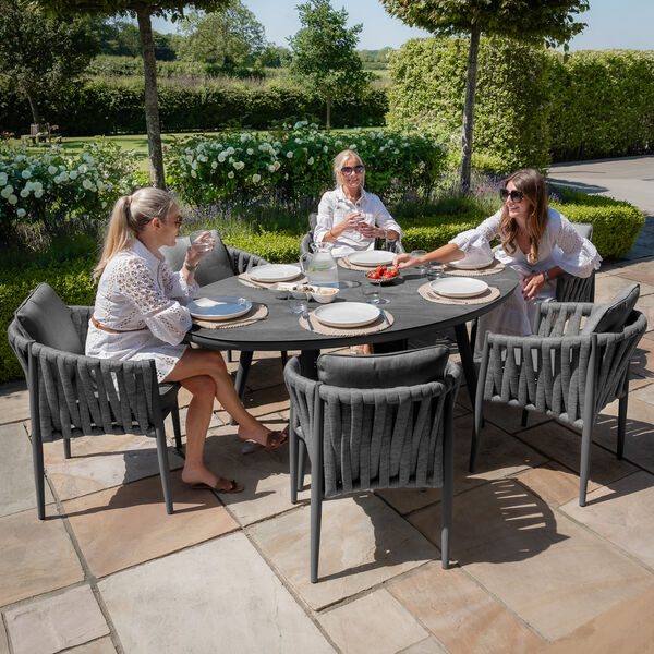 Maze - Milan Rope Weave 6 Seat Oval Dining Set with Lazy Susan - Charcoal product image