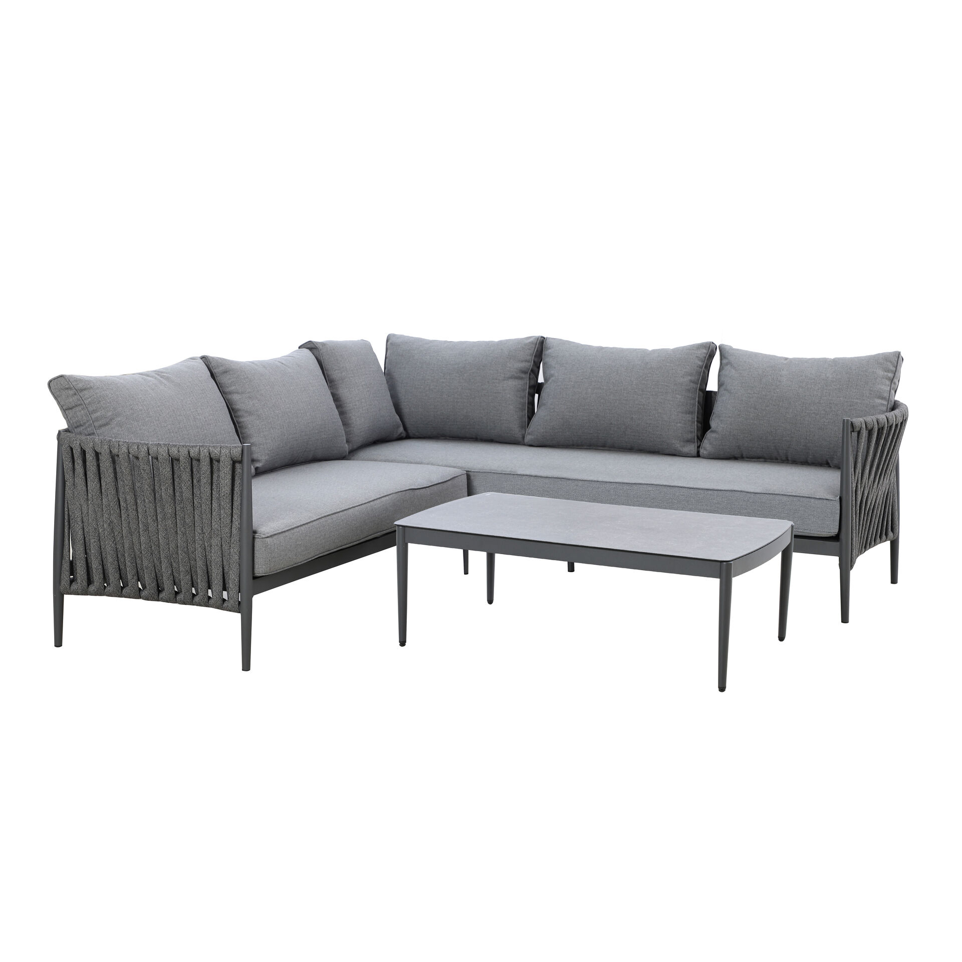 Maze - Milan Rope Weave Small Corner with Rectangular Coffee Table - Charcoal product image