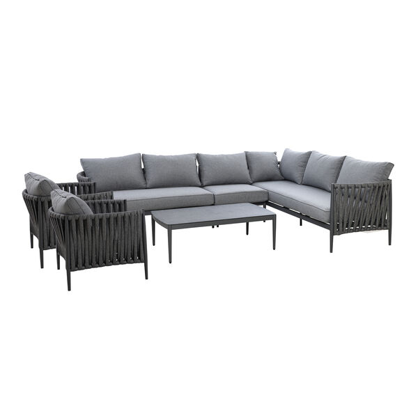 Maze - Milan Rope Weave Large Corner with Rectangular Coffee Table & 2 Armchairs - Charcoal product image
