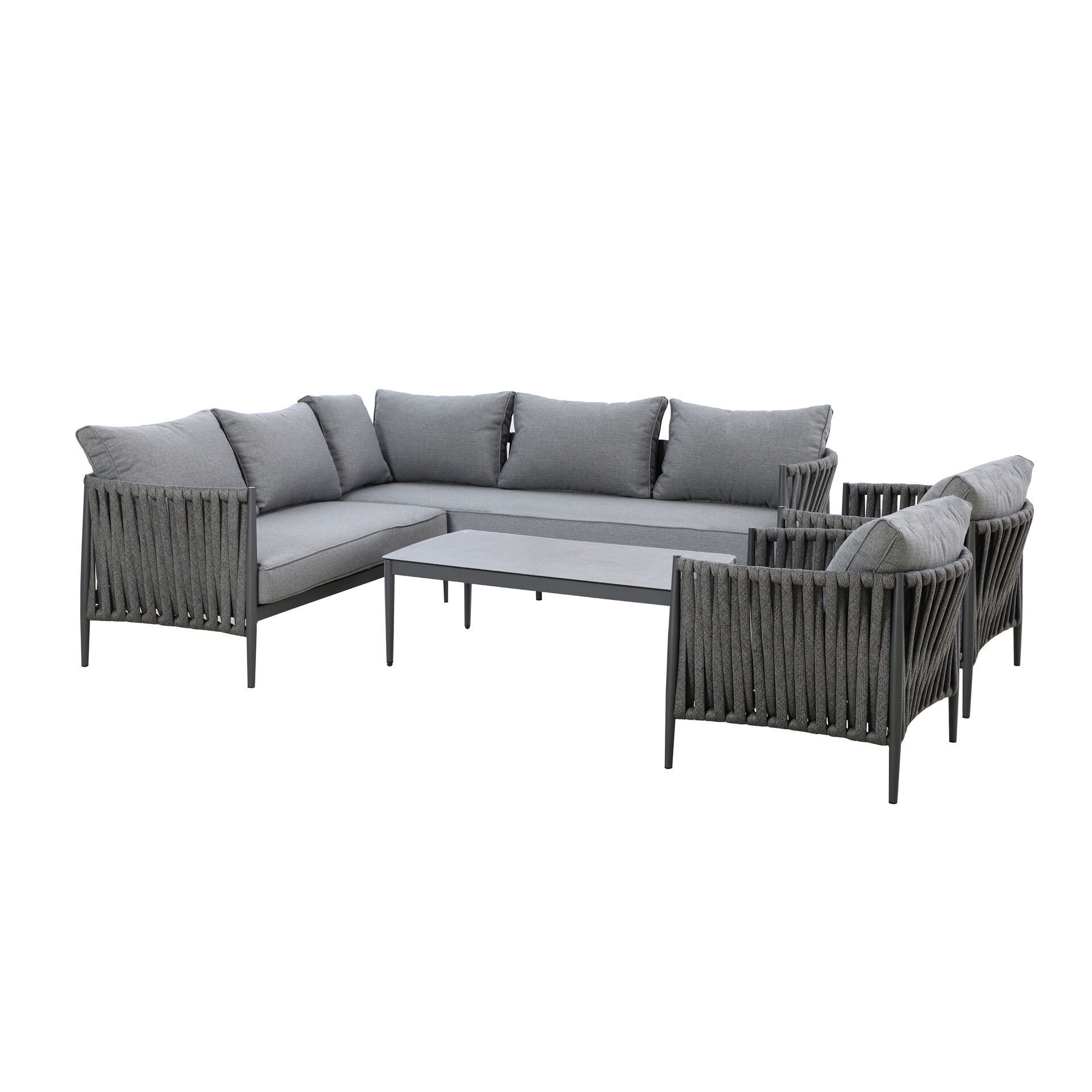 Maze - Milan Rope Weave Small Corner with Rectangular Coffee Table & 2 Armchairs - Charcoal product image