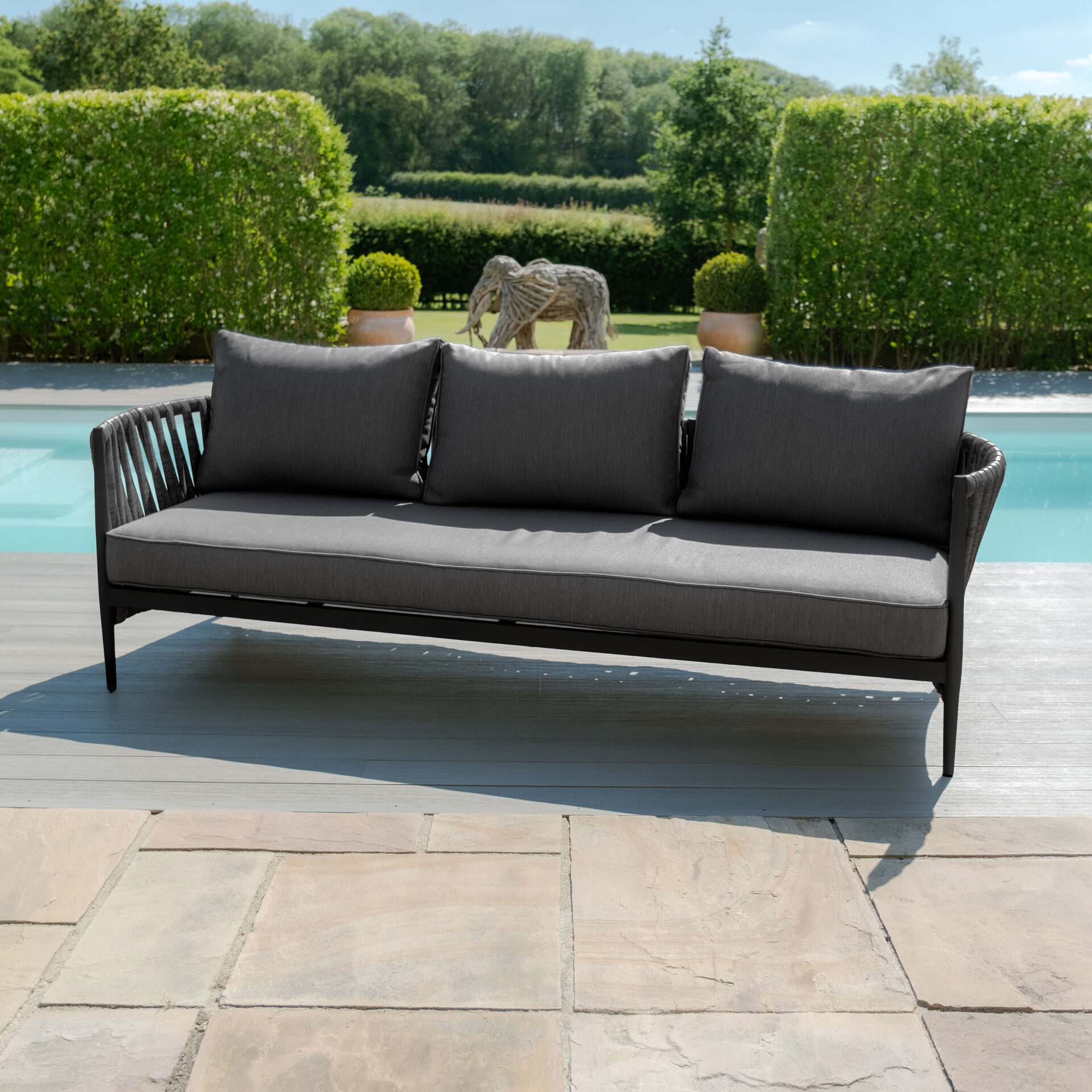 Maze - Milan Rope Weave 3 Seat Sofa Set with Rectangular Coffee Table - Charcoal product image