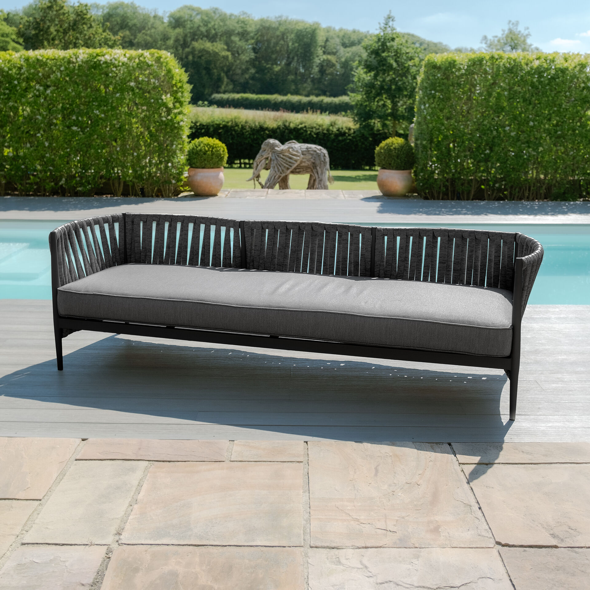 Maze - Milan Rope Weave 3 Seat Sofa Set with Rectangular Coffee Table - Charcoal product image