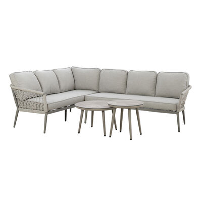 Maze - Monaco Rope Weave Large Corner with Pair of Round Coffee Tables - Cool Linen product image