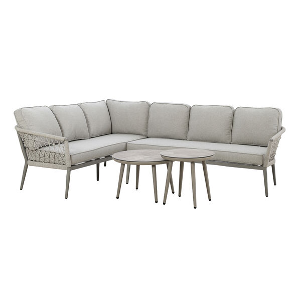 Maze - Monaco Rope Weave Large Corner with Pair of Round Coffee Tables - Cool Linen product image