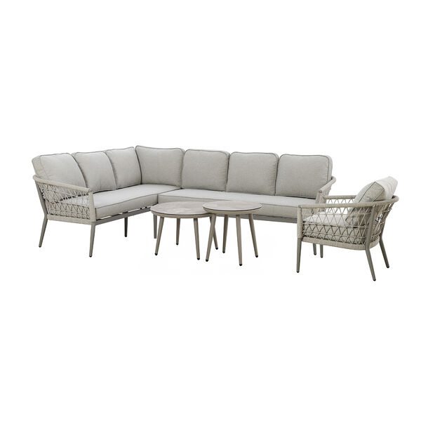 Maze - Monaco Rope Weave Large Corner with Pair of Round Coffee Tables & Armchair - Cool Linen product image