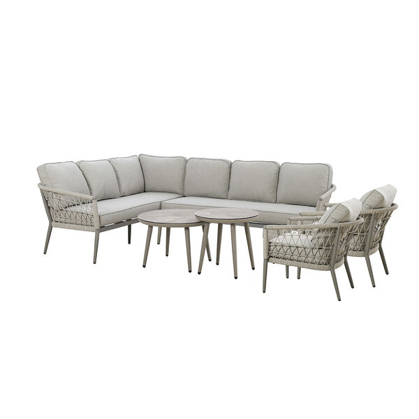 Maze - Monaco Rope Weave Large Corner with Pair of Round Coffee Tables & 2 Armchairs - Cool Linen product image