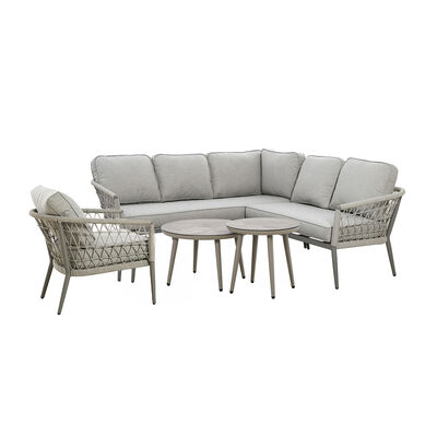 Maze - Monaco Rope Weave Small Corner with Pair of Round Coffee Tables & Armchair - Cool Linen product image