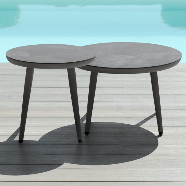 Maze - Pair of Round Coffee Tables with Ceramic Marble Effect Tops - Charcoal
