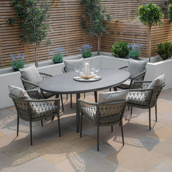 Maze - Monaco Rope Weave 6 Seat Oval Dining Set with Lazy Susan - Ivy Green product image