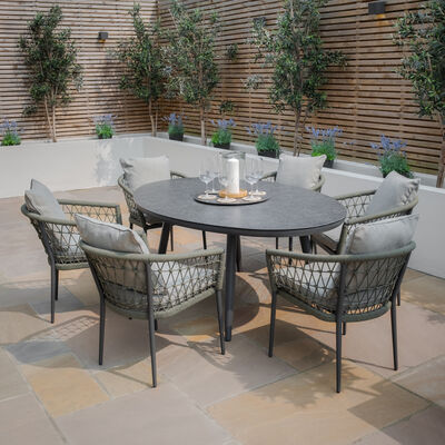 Maze - Monaco Rope Weave 6 Seat Oval Dining Set with Lazy Susan - Ivy Green product image