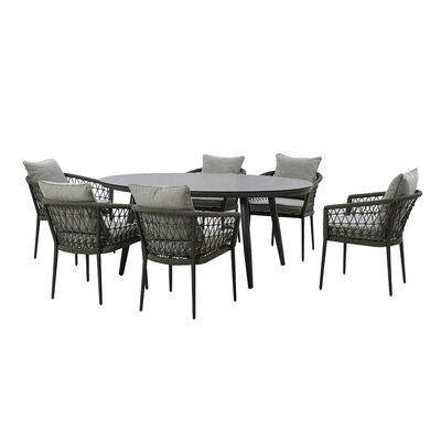 Maze - Monaco Rope Weave 6 Seat Oval Dining Set with Lazy Susan - Ivy Green product image
