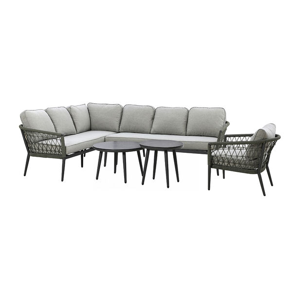Maze - Monaco Rope Weave Large Corner with Pair of Round Coffee Tables & Armchair - Ivy Green product image