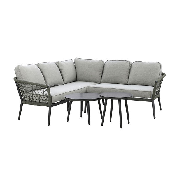 Maze - Monaco Rope Weave Small Corner with Pair of Round Coffee Tables - Ivy Green product image