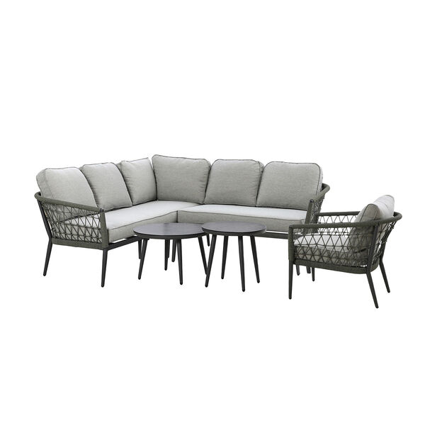 Maze - Monaco Rope Weave Small Corner with Pair of Round Coffee Tables & Armchair - Ivy Green product image