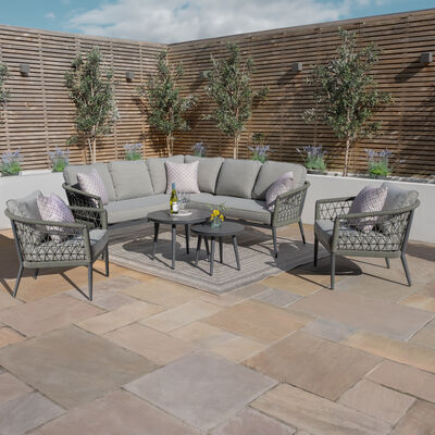 Maze - Monaco Rope Weave Small Corner with Pair of Round Coffee Tables 2 & Armchairs - Ivy Green product image