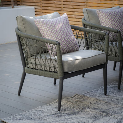 Maze - Monaco Rope Weave Small Corner with Pair of Round Coffee Tables 2 & Armchairs - Ivy Green product image