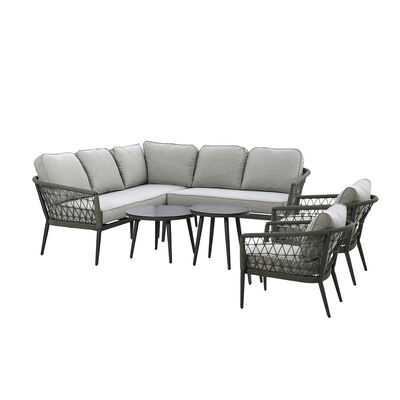 Maze - Monaco Rope Weave Small Corner with Pair of Round Coffee Tables 2 & Armchairs - Ivy Green product image