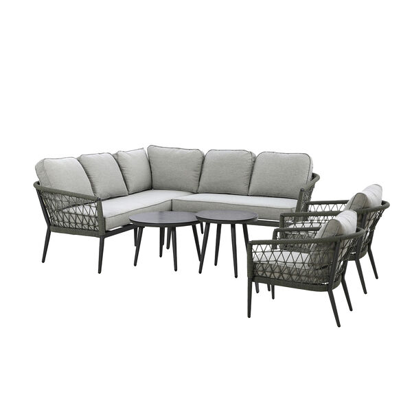 Maze - Monaco Rope Weave Small Corner with Pair of Round Coffee Tables 2 & Armchairs - Ivy Green product image