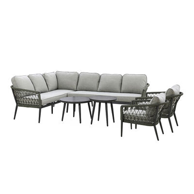 Maze - Monaco Rope Weave Large Corner with Pair of Round Coffee Tables 2 & Armchairs - Ivy Green product image