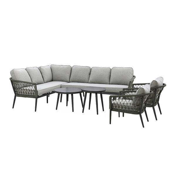 Maze - Monaco Rope Weave Large Corner with Pair of Round Coffee Tables 2 & Armchairs - Ivy Green product image