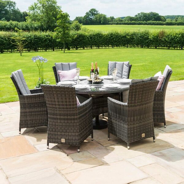Maze - LA 6 Seat Round Rattan Dining Set with Ice Bucket - Grey